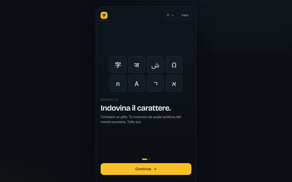 Schermata della web app Guess the Char.